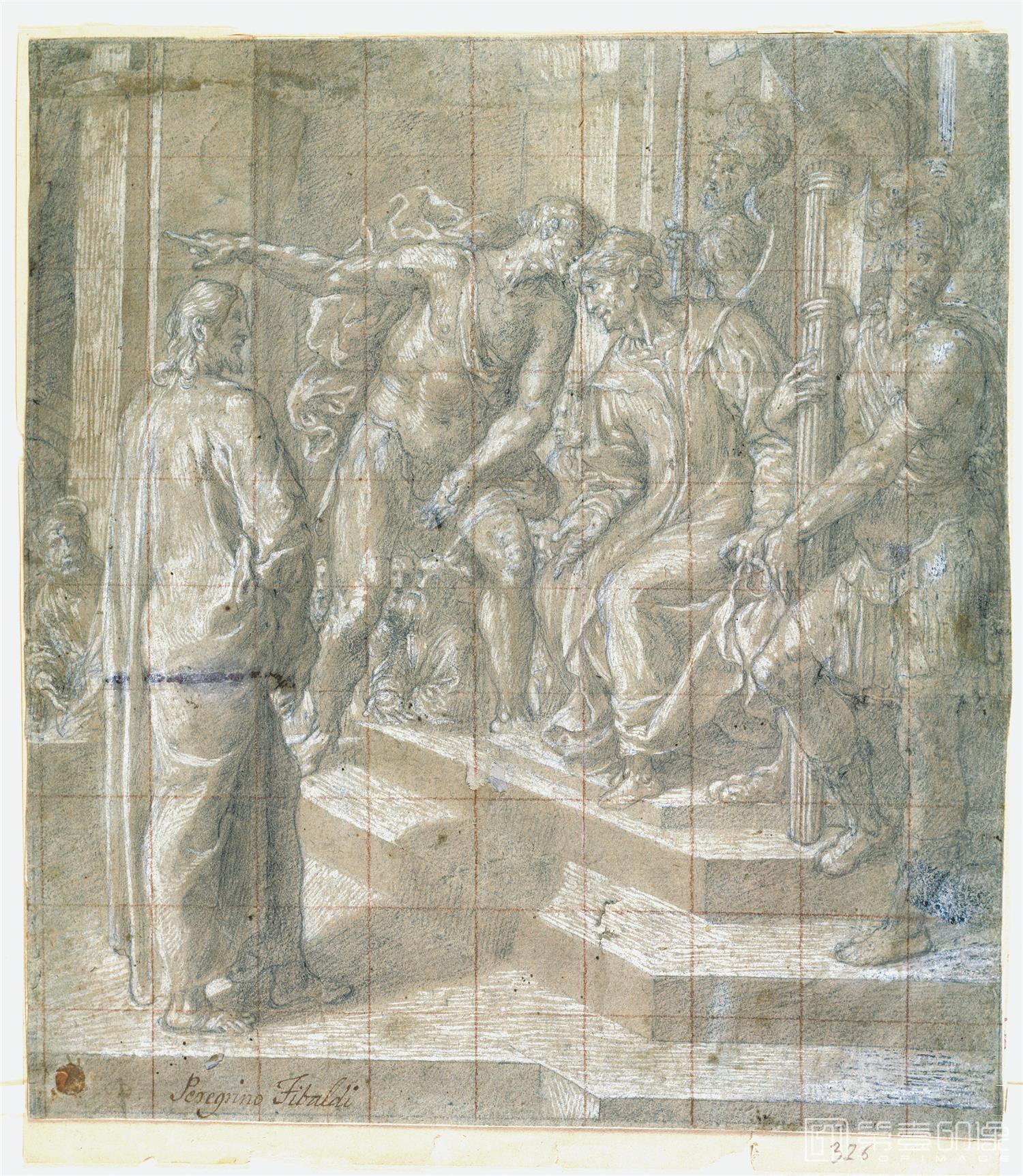 素描-西班牙普拉多美术馆素描藏画-Siciolante da Sermoneta, Girolamo-Cristo ante Pilatos-1735